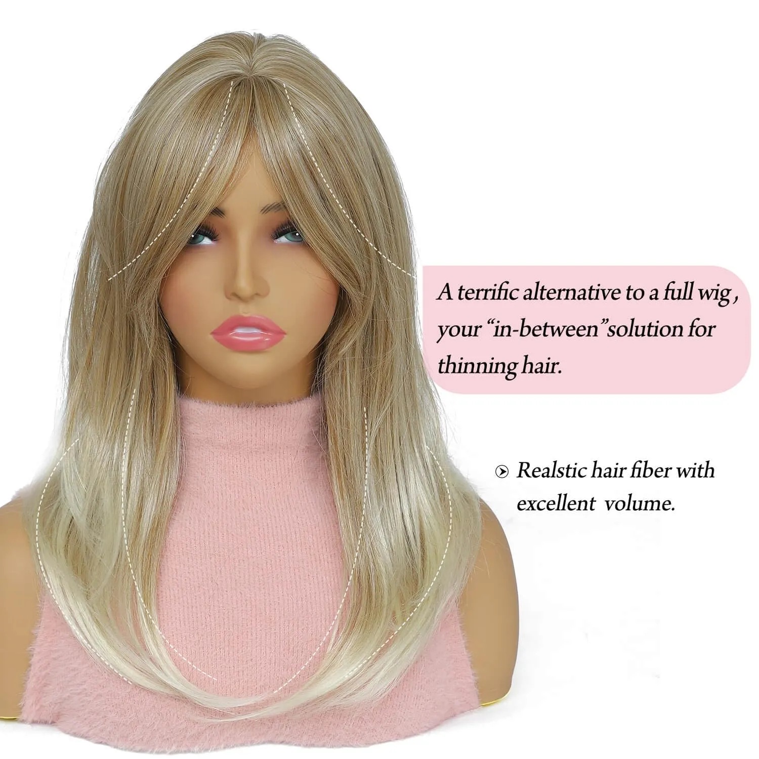 Molefi 19-Inch Blonde Hair Topper for Women - 6.5x6.5 Inch Large Coverage Synthetic Topper for Thinning Hair