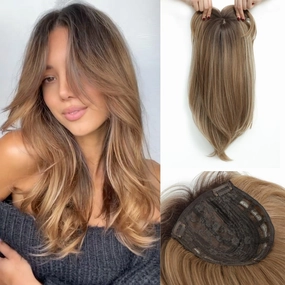 Molefi 19inch Hair Topper,6.5x6.5inch Large Base Synthetic Toppers for Women with Thinning Hair Brown With Dark Root Hairpieces for Women