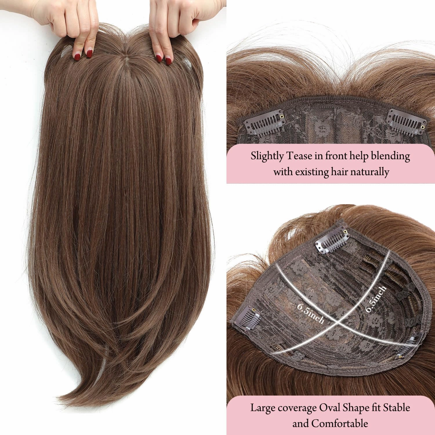 Molefi 19inch Hair Toppers for Women with Thinning Hair,6.5x6.5inch Large Coverage Synthetic Topper for adding volume Soft Black Hairpieces for Women