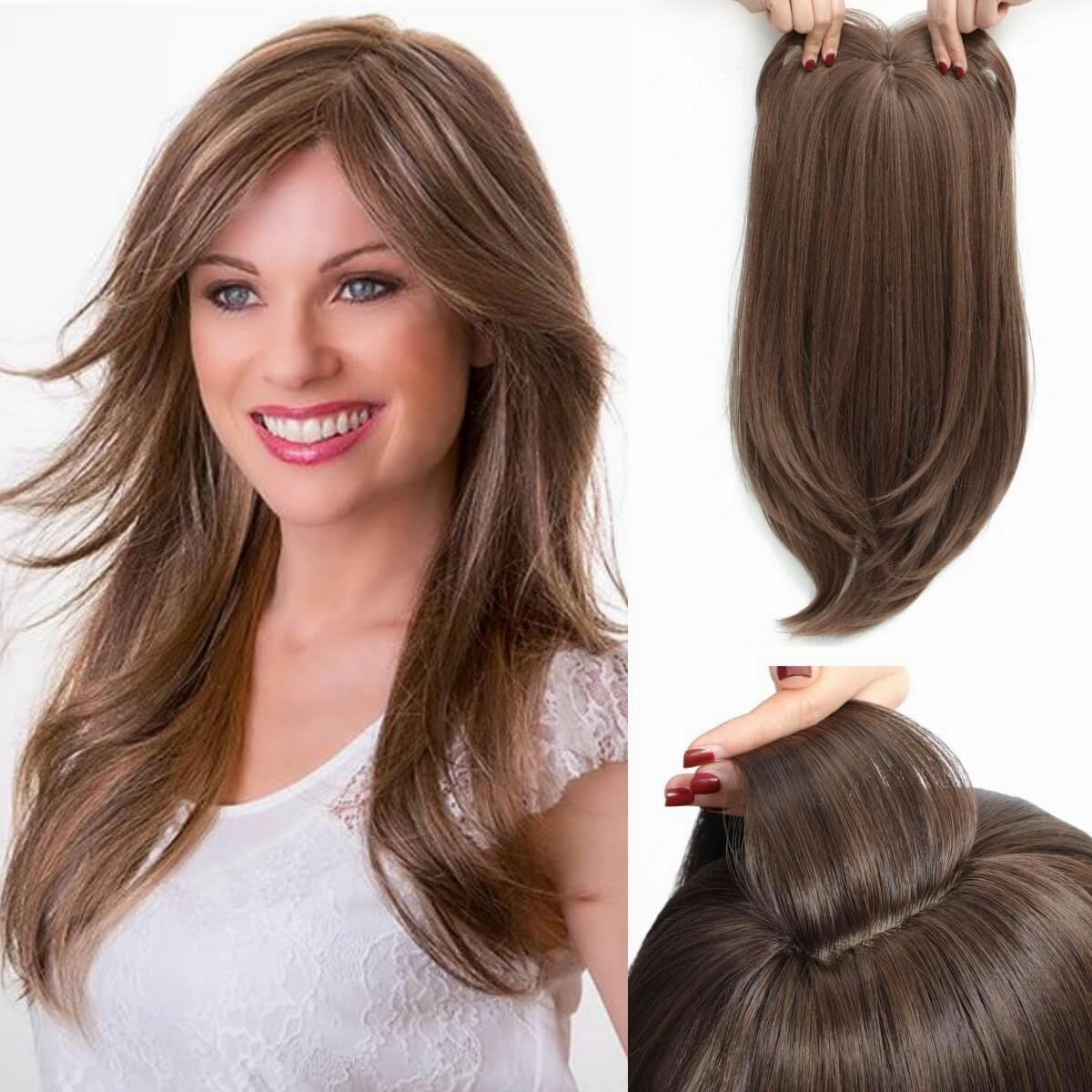 Molefi 19inch Hair Toppers for Women with Thinning Hair,6.5x6.5inch Large Coverage Synthetic Topper for adding volume Soft Black Hairpieces for Women