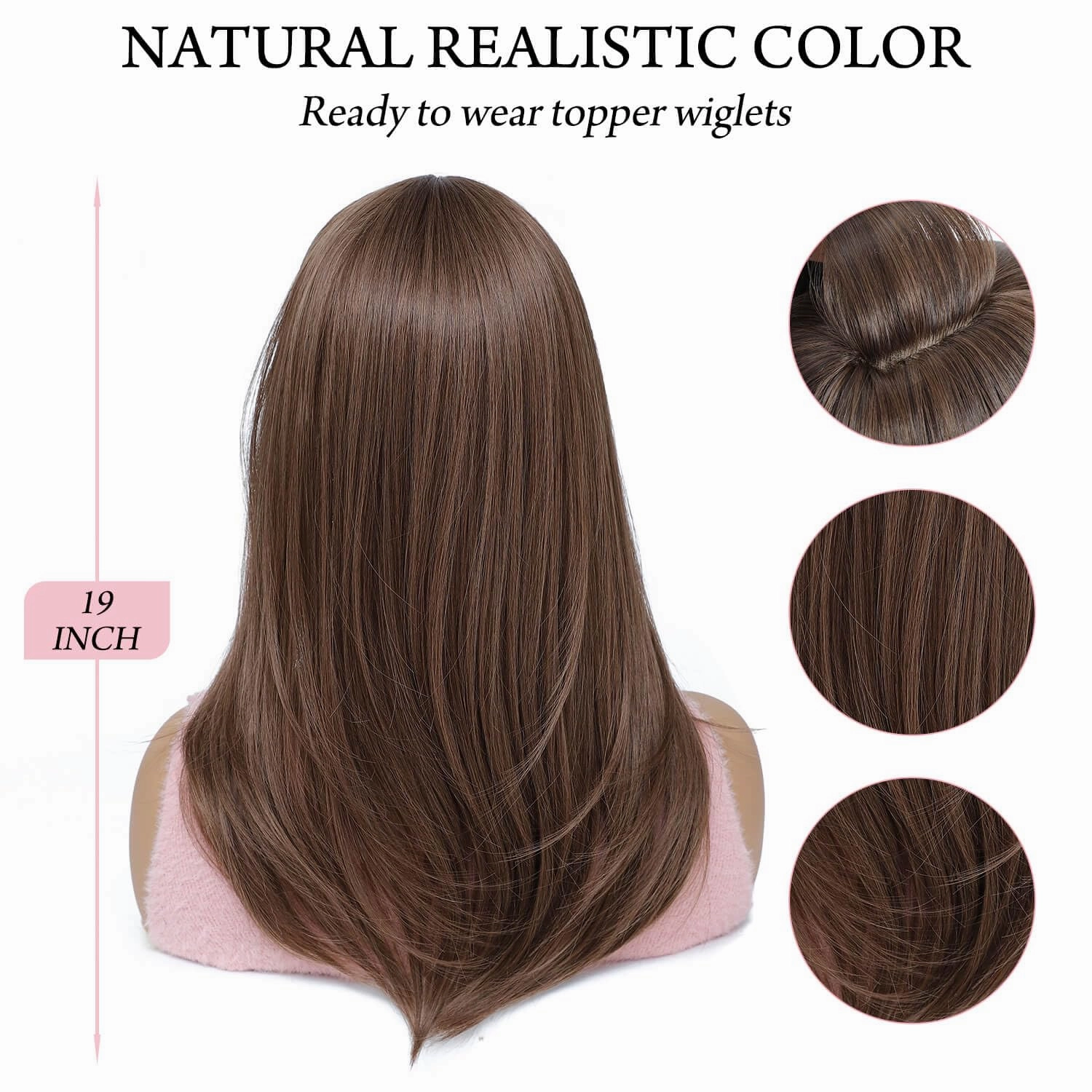 Molefi 19inch Hair Toppers for Women with Thinning Hair,6.5x6.5inch Large Coverage Synthetic Topper for adding volume Soft Black Hairpieces for Women