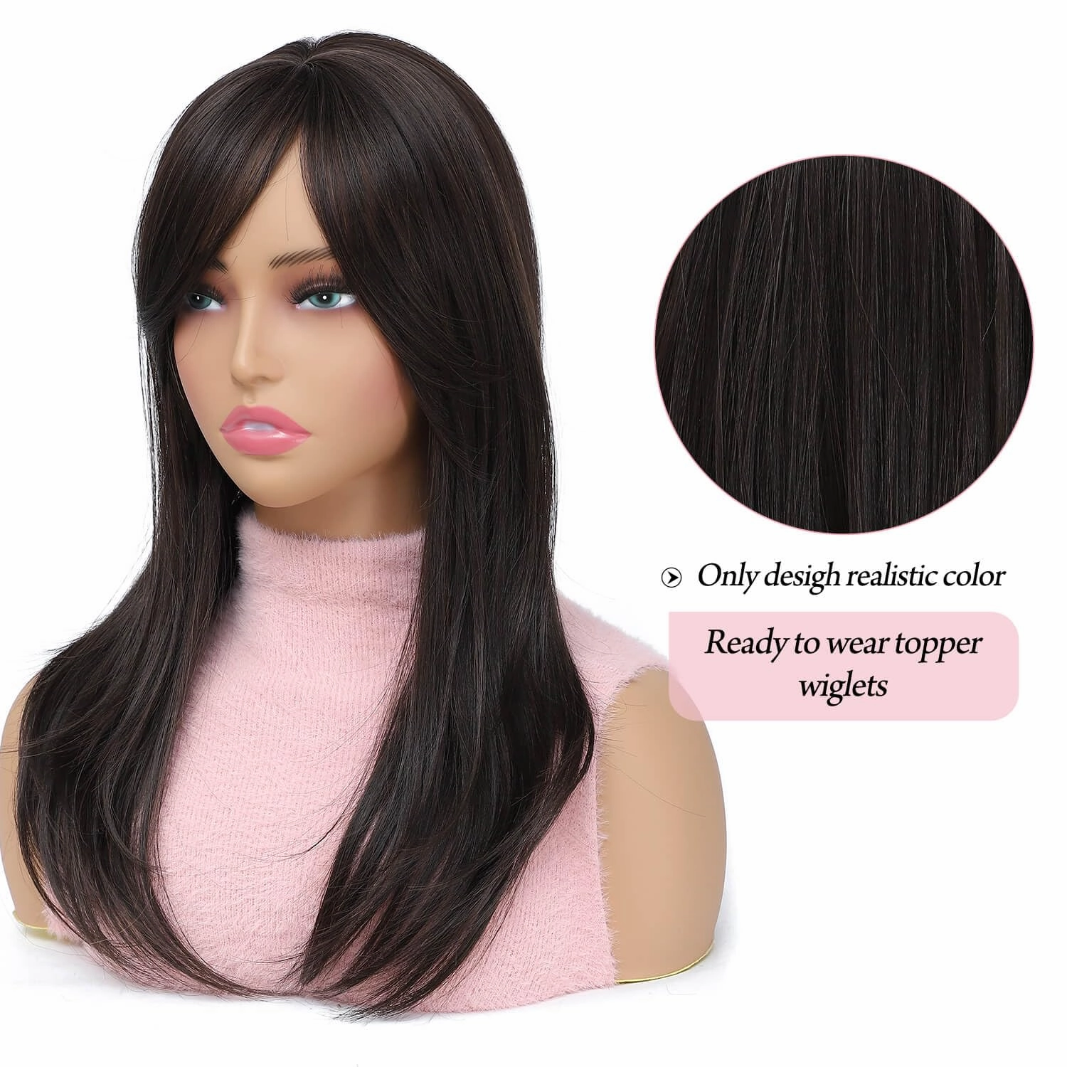 Molefi 19inch Synthetic Hair Toppers for Women's Thinning Hair - 6.5x6.5inch Large Coverage, Black Brown Color