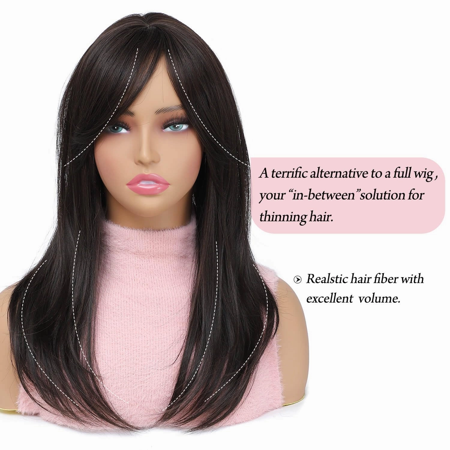 Molefi 19inch Synthetic Hair Toppers for Women's Thinning Hair - 6.5x6.5inch Large Coverage, Black Brown Color