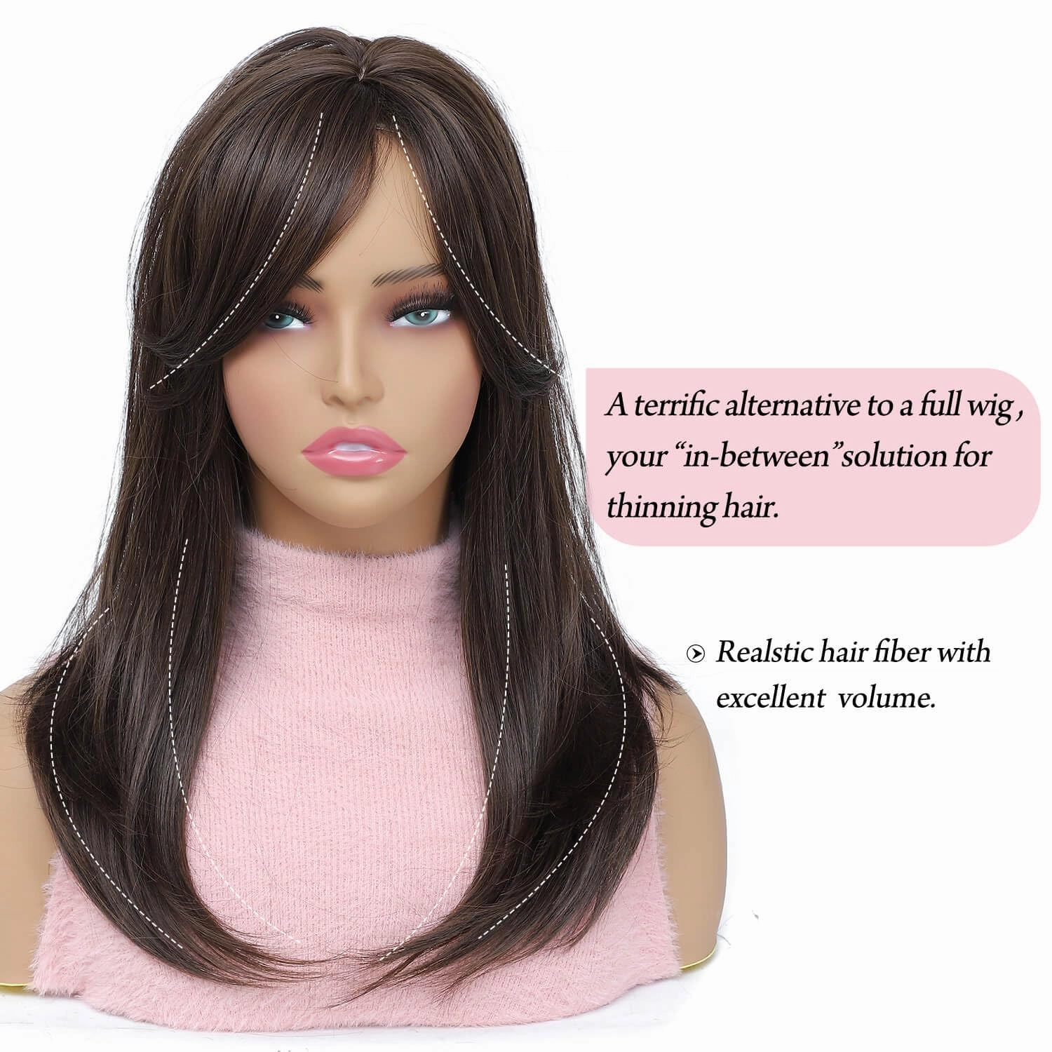 Molefi 6.5x6.5Inch Hair Toppers for Women for Hair Loss, 19inch Hair Topper Synthetic Hair Toppers for Thin Hair Dark Brown with Highlights Hair Toppers Wiglets Hair Pieces for Women