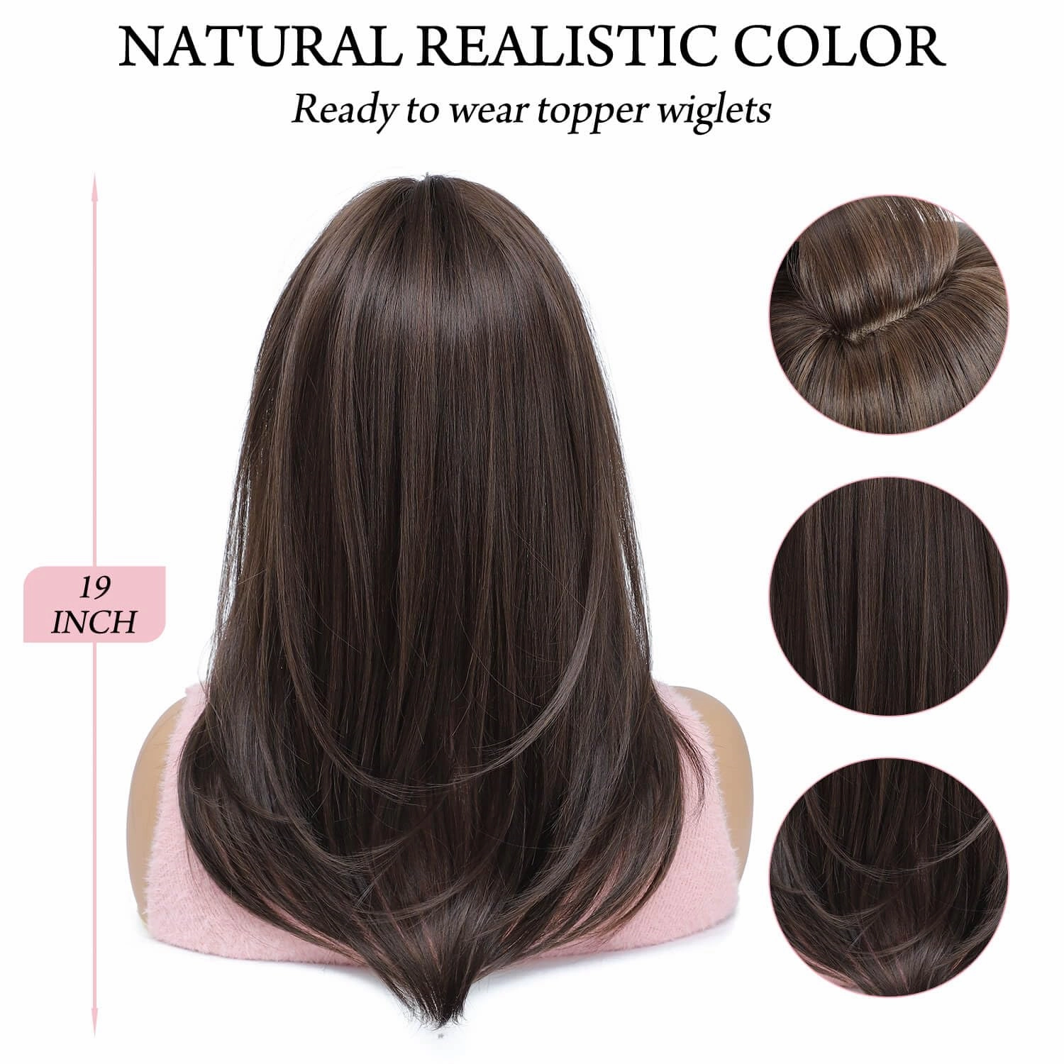 Molefi 6.5x6.5Inch Hair Toppers for Women for Hair Loss, 19inch Hair Topper Synthetic Hair Toppers for Thin Hair Dark Brown with Highlights Hair Toppers Wiglets Hair Pieces for Women