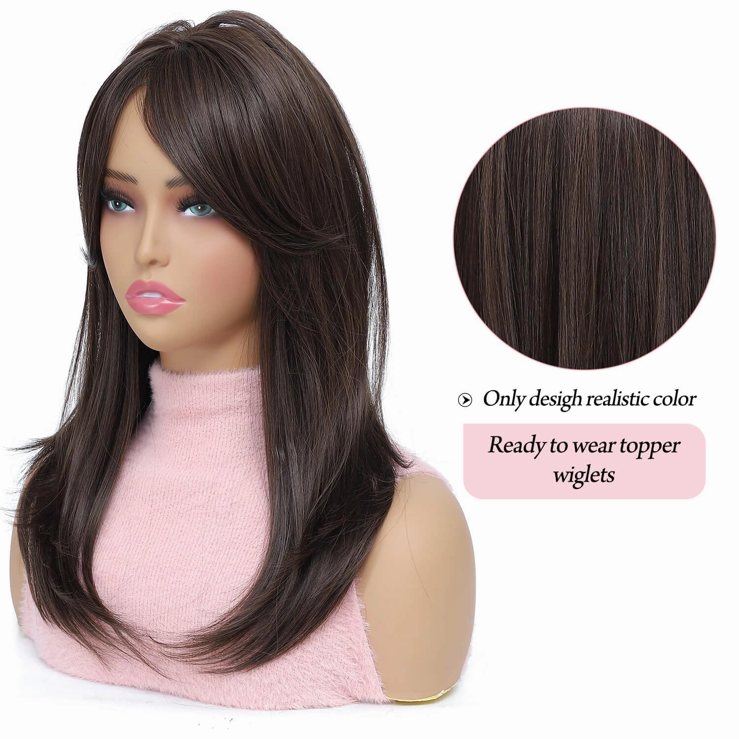 Molefi 6.5x6.5Inch Hair Toppers for Women for Hair Loss, 19inch Hair Topper Synthetic Hair Toppers for Thin Hair Dark Brown with Highlights Hair Toppers Wiglets Hair Pieces for Women