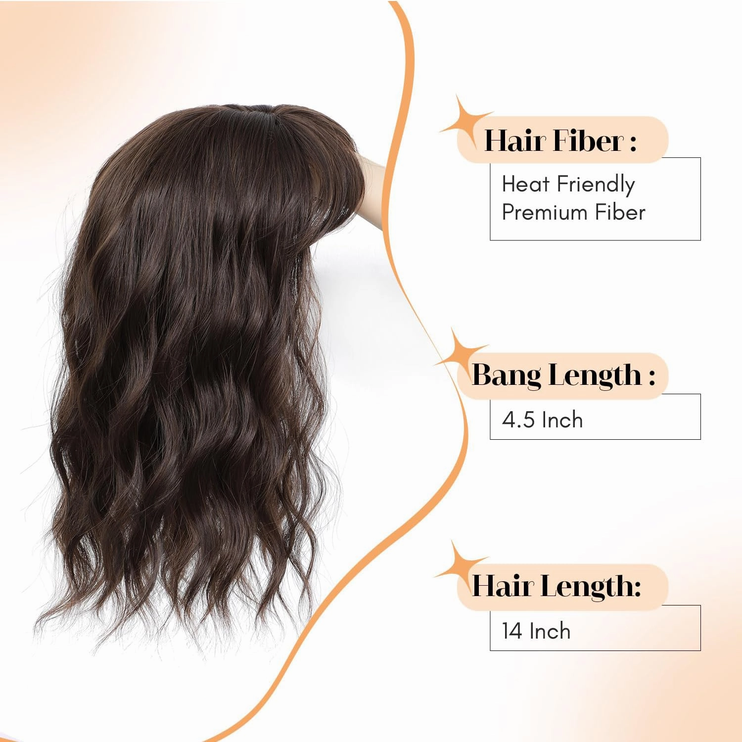 Molefi Hair Topper 14inch Curly Hair Toppers with Bangs for Women Synthetic Wiglets Hairpieces for Adding Volume Black Brown
