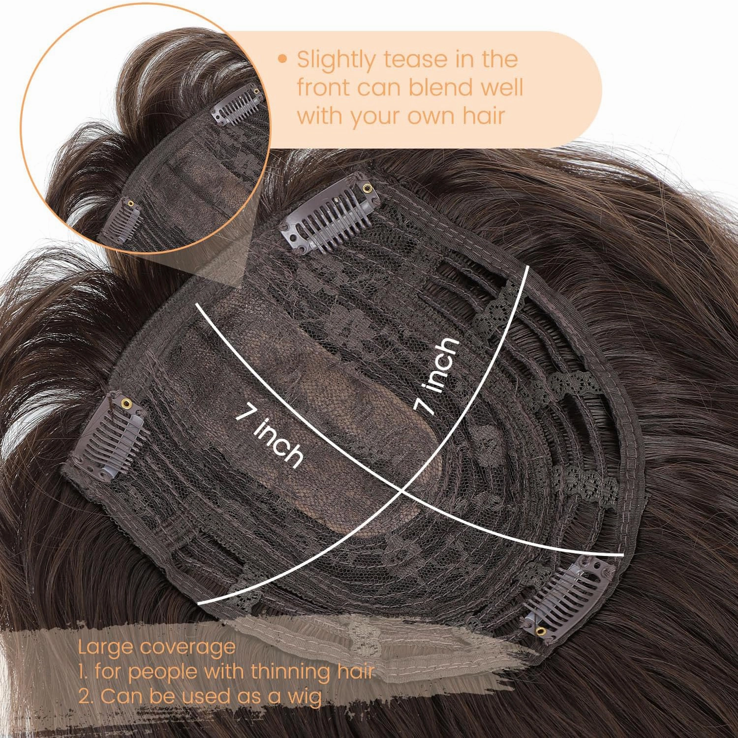 Molefi Hair Topper 14inch Curly Hair Toppers with Bangs for Women Synthetic Wiglets Hairpieces for Adding Volume Black Brown