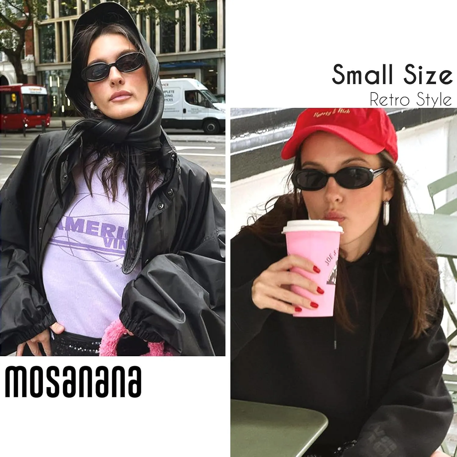 mosanana Retro Tiny Oval Sunglasses for Women with Small Face Narrow Style MS52360