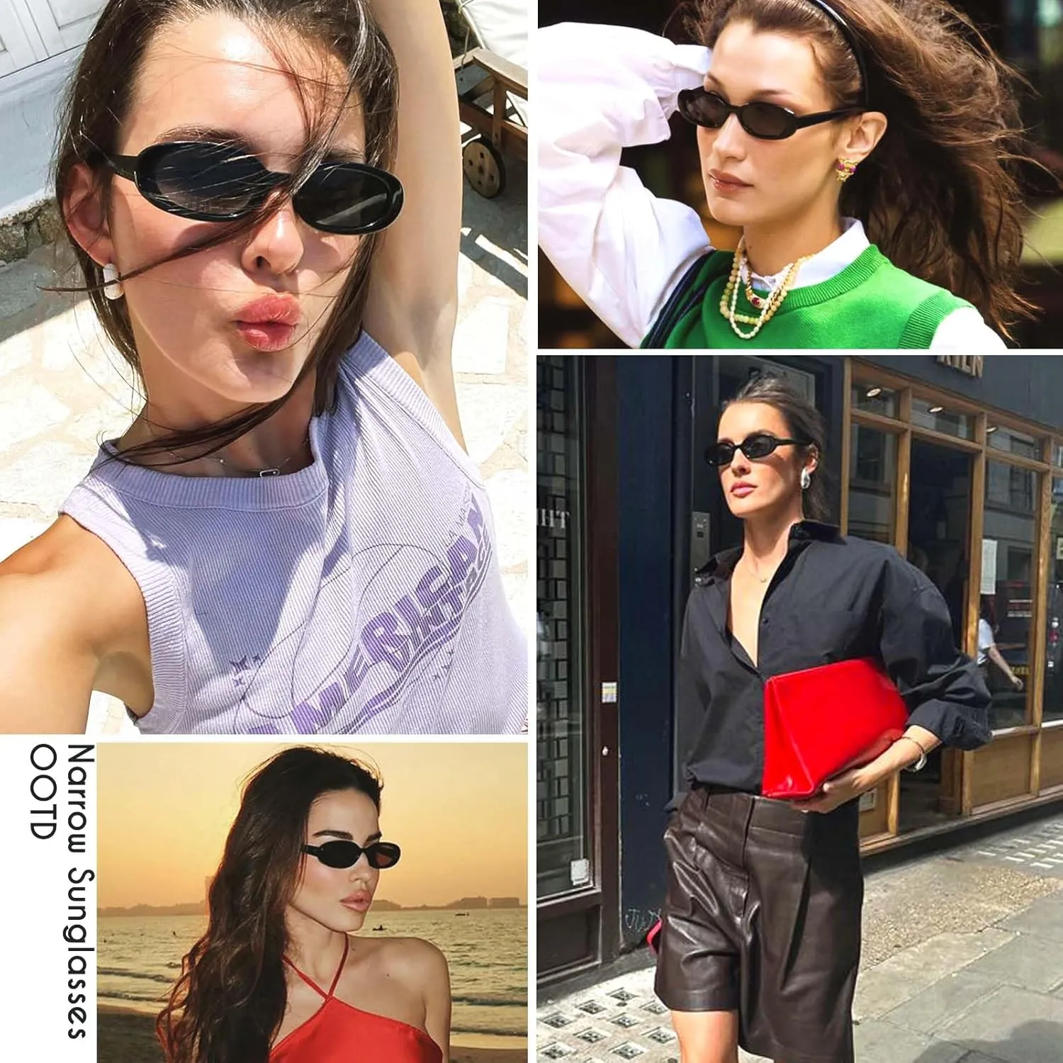 mosanana Retro Tiny Oval Sunglasses for Women with Small Face Narrow Style MS52360