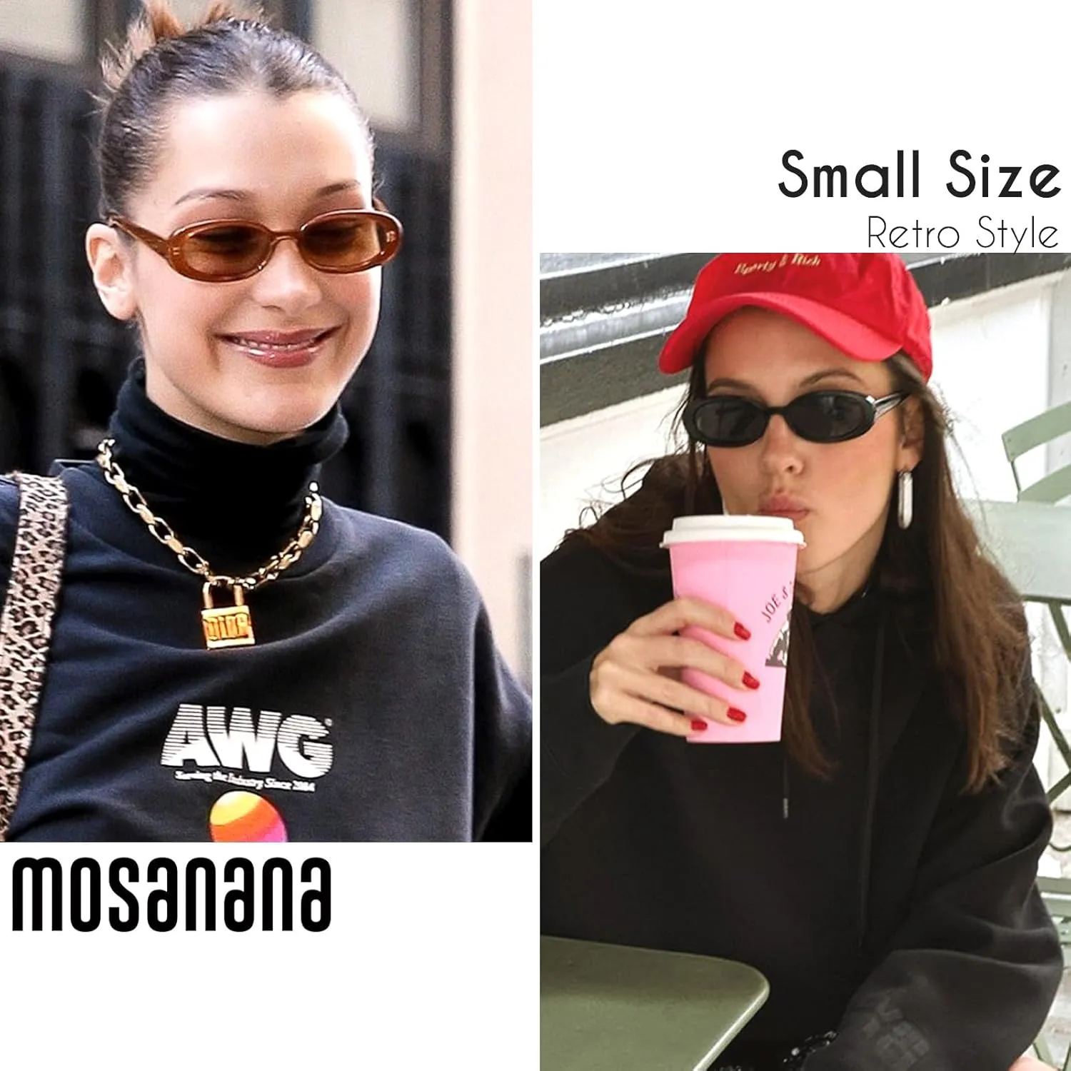 mosanana Retro Tiny Oval Sunglasses for Women with Small Face Narrow Style MS52360
