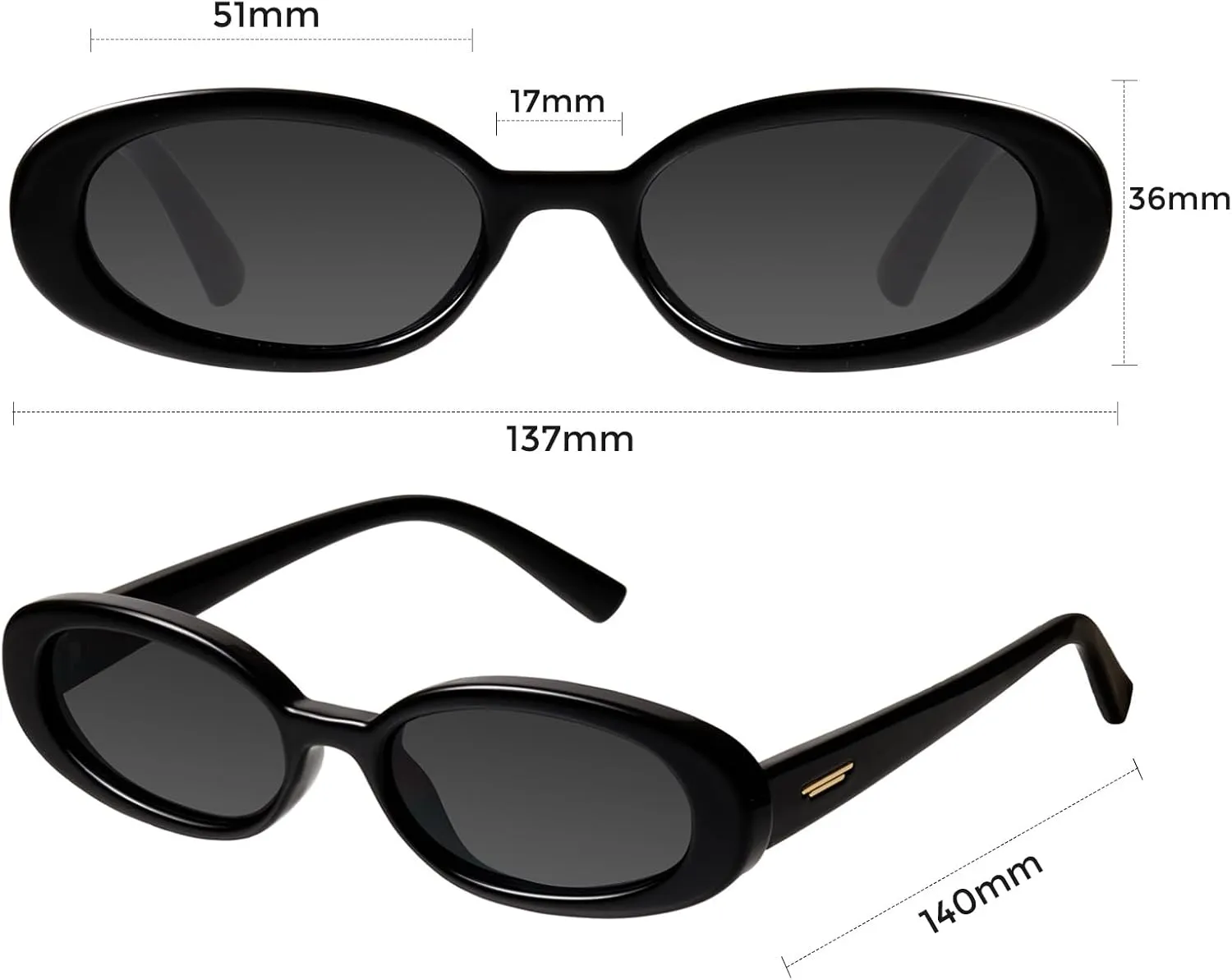 mosanana Retro Tiny Oval Sunglasses for Women with Small Face Narrow Style MS52360
