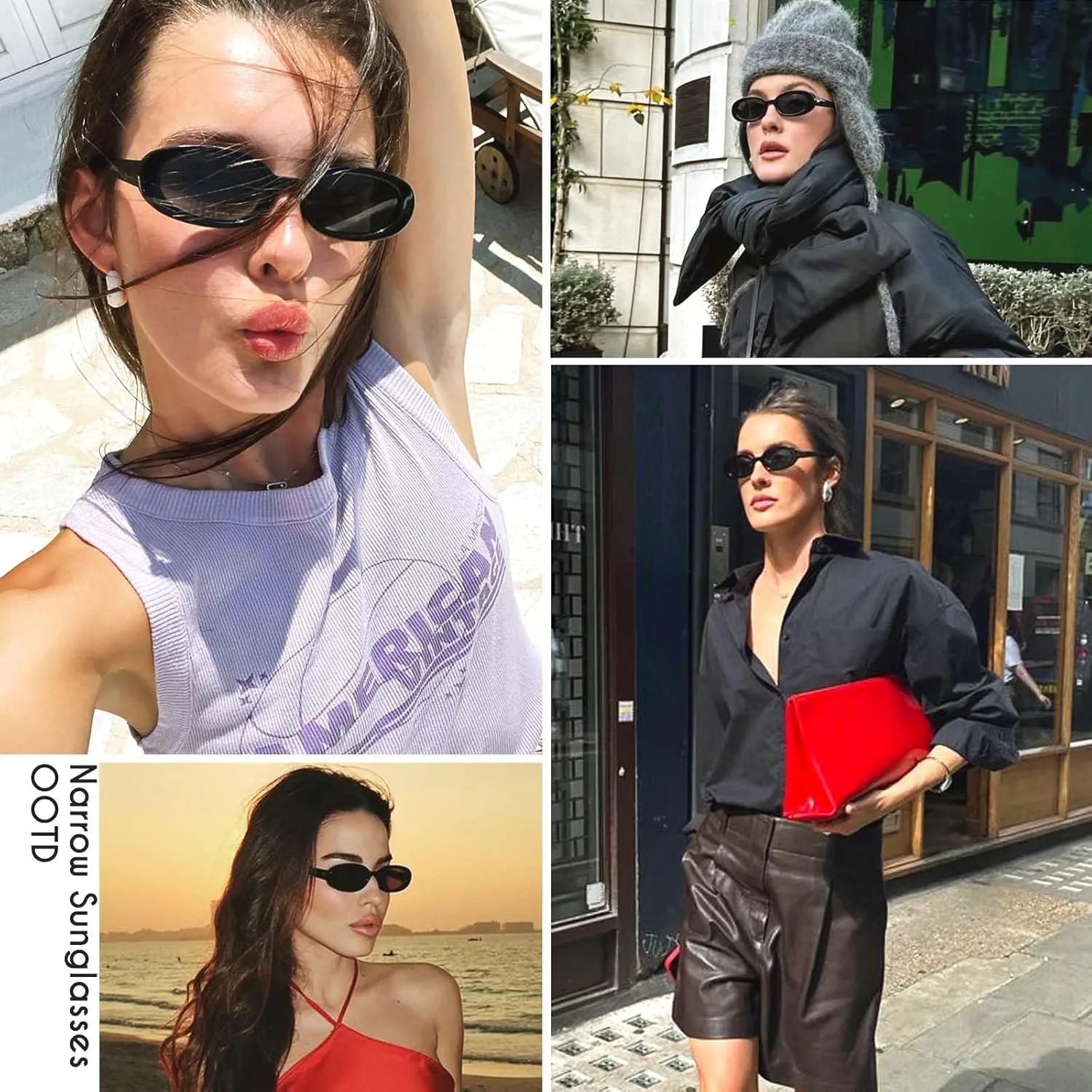 mosanana Retro Tiny Oval Sunglasses for Women with Small Face Narrow Style MS52360