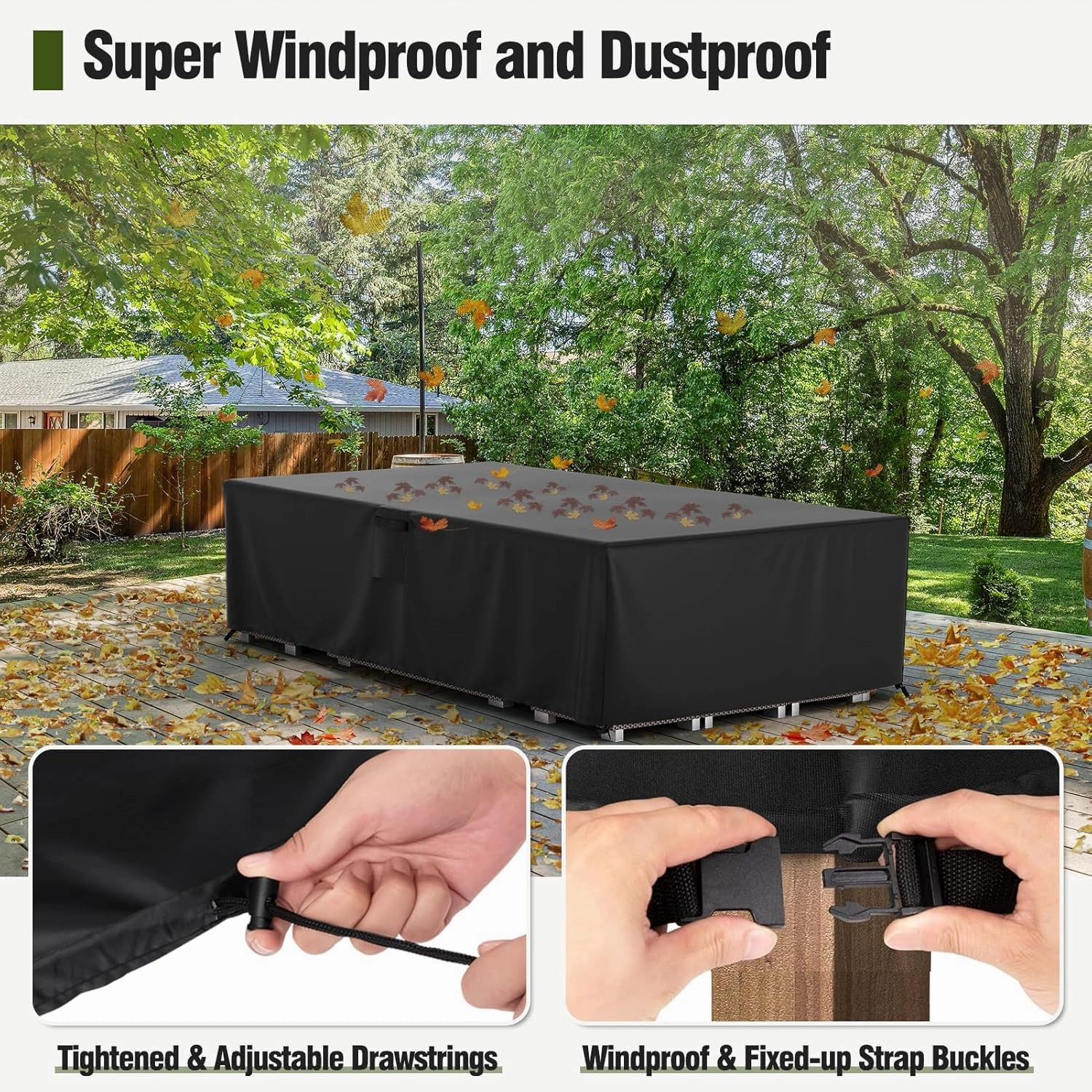 MR.COVER Outdoor Furniture Cover Waterproof, 600D Heavy Duty Rectangular Tear-Resistant Windproof Protective Patio Table protection Size 124L x 63W x 28H inch Color Black