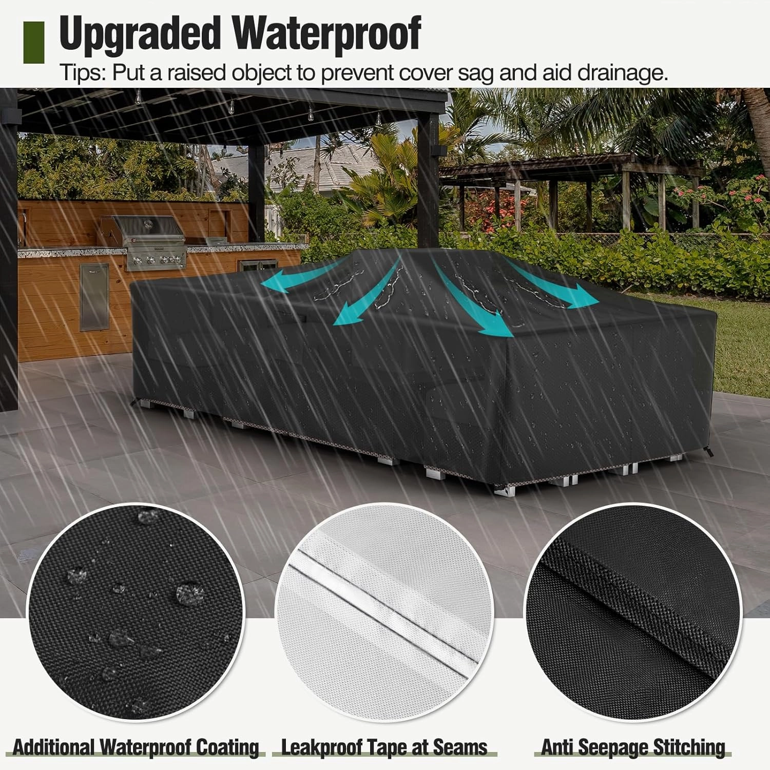 MR.COVER Outdoor Furniture Cover Waterproof, 600D Heavy Duty Rectangular Tear-Resistant Windproof Protective Patio Table protection Size 124L x 63W x 28H inch Color Black