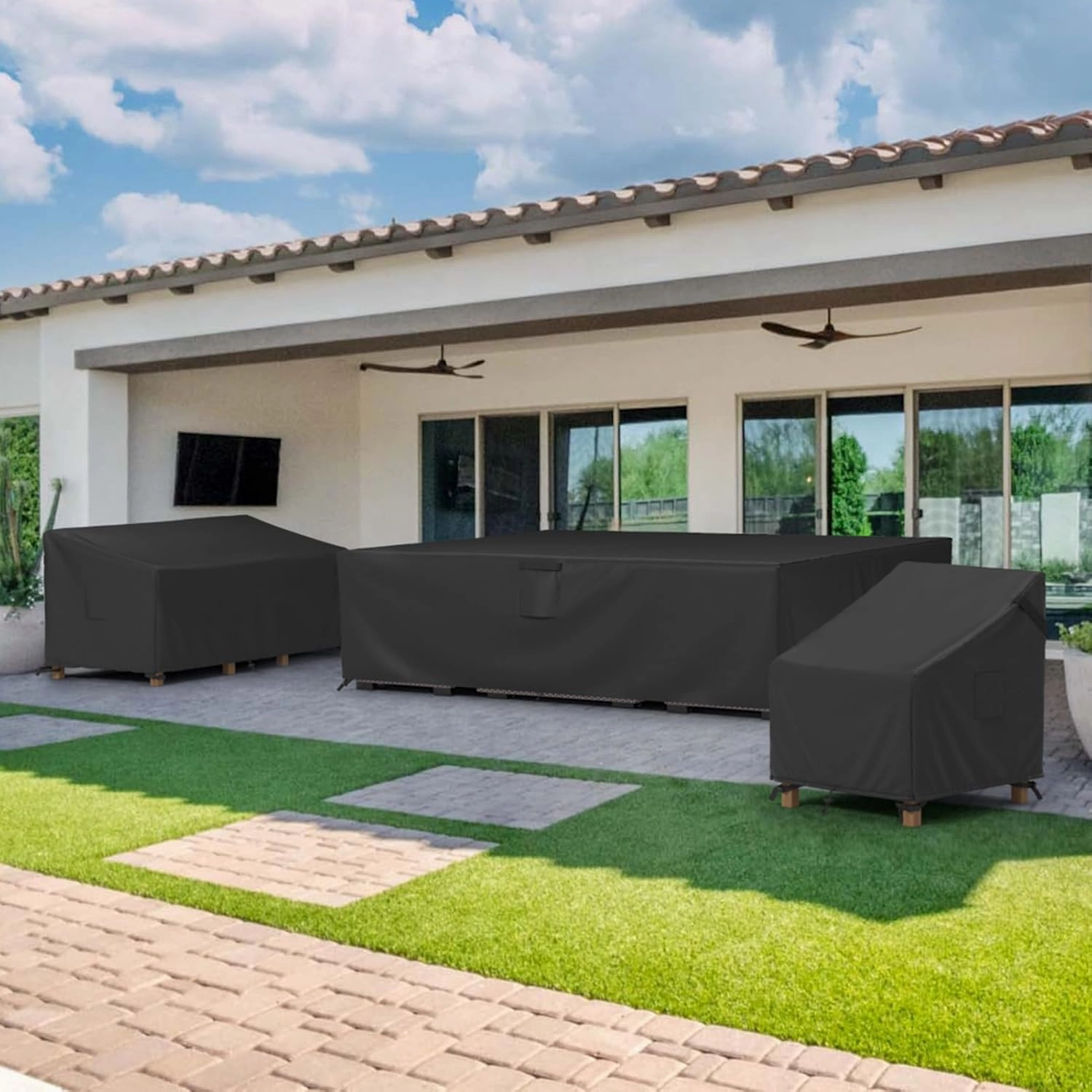 MR.COVER Outdoor Furniture Cover Waterproof, 600D Heavy Duty Rectangular Tear-Resistant Windproof Protective Patio Table protection Size 124L x 63W x 28H inch Color Black