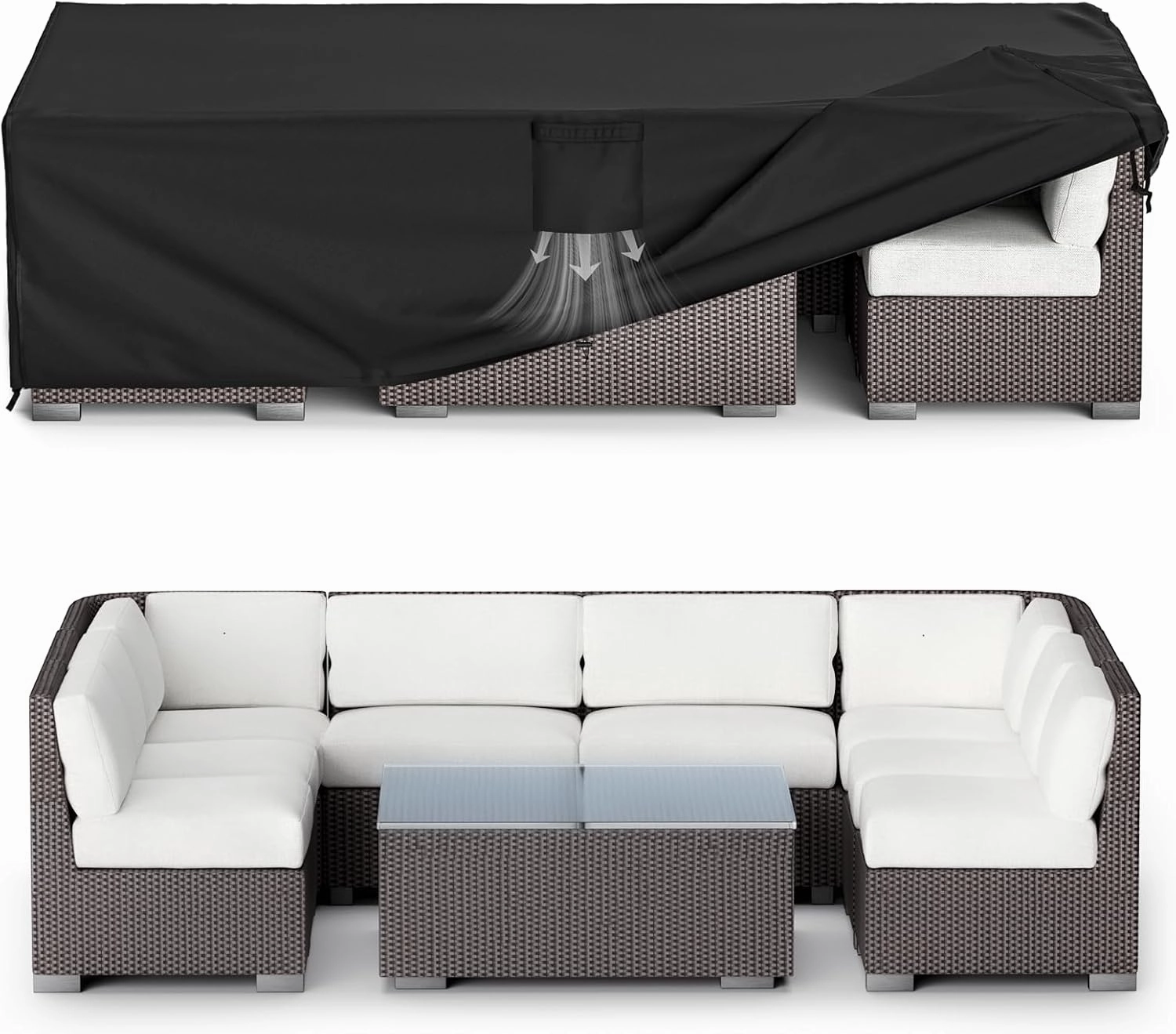 MR.COVER Outdoor Furniture Cover Waterproof, 600D Heavy Duty Rectangular Tear-Resistant Windproof Protective Patio Table protection Size 124L x 63W x 28H inch Color Black