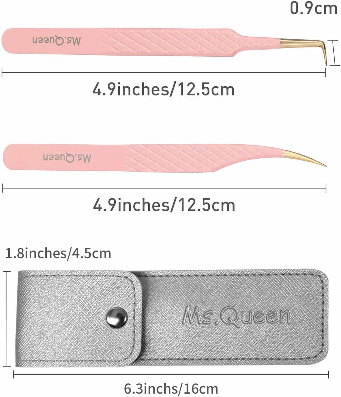 Ms.Queen Lash Tweezers for Eyelash Extensions,Precision 2Pcs Fiber Tip Grip 90 Degree Volume and Dolphin Isolation Lashing Tweezers Set