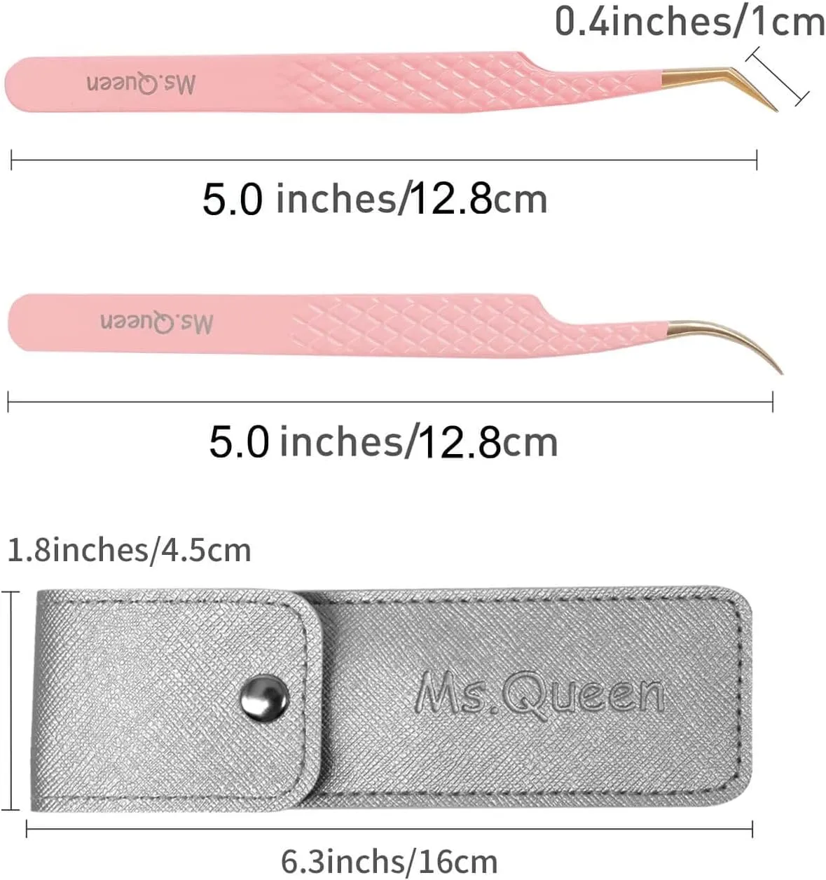 Ms.Queen Volume Lash Tweezers Set,2Pcs Fiber Tip 45 Degree Volume and Curved Isolation Eyelash Extension Tweezers