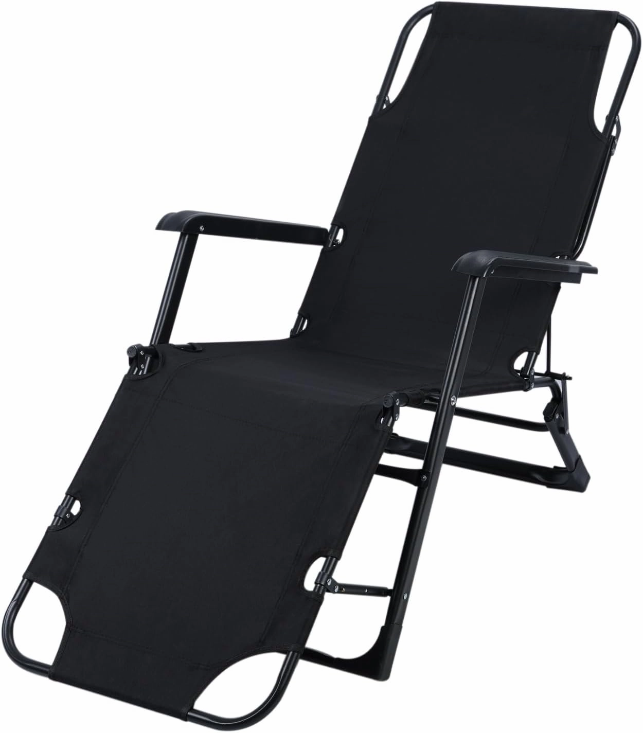 Multi-Position Folding Lounge Chair – 3 2 Adjustable Reclining Positions, Removable Pillow & Breathable Padding – Portable Sleeping Cot for Home, Camping & RV Black