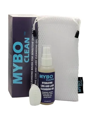 Mybo Clean Eyelid Cleansing Brush for Sensitive Skin (1 Pc)   Hydrating Lids and Lash Cleansing Gel (1Pc)   Travel Bag Ideal for Gentle Cleansing of the Eyelids On the Go