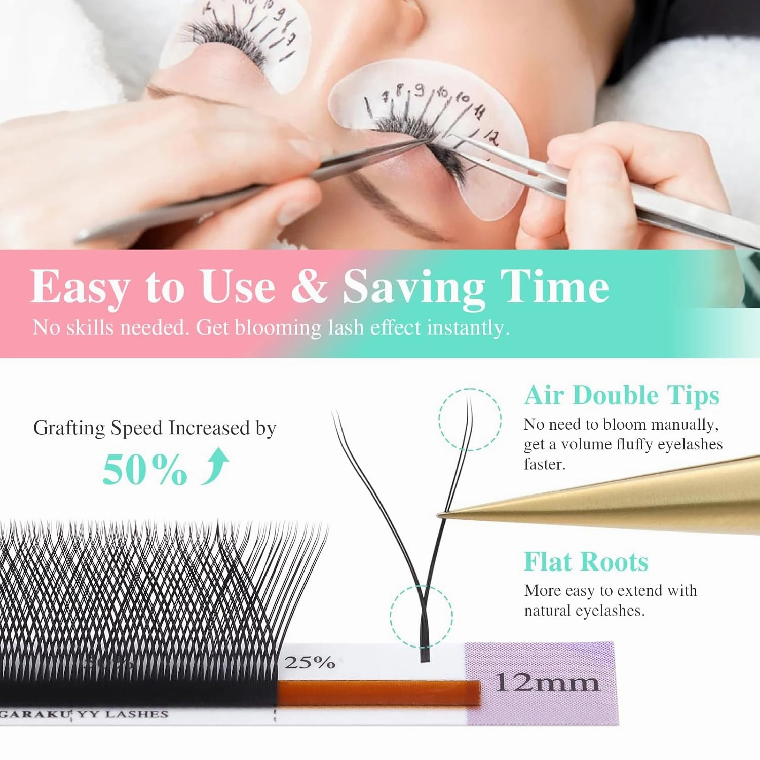 NAGARAKU YY Eyelash Extensions High Capacity 54 Rows 0.07 C Curl 7-15mm Mix Length Supplies Y Lash 4D Russian Volume Cross YY Eyelashes Handwoven Y Shaped Mesh Technology Wispy Cluster Matte Black