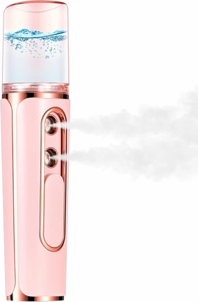 Nano Mister Cool Face Mister with 2 Spray Nozzle, Mini Facial Mister with 30ml Visual Water Tank, USB Handheld Nano Mist Sprayer for Eyelash Extensions, Makeup, Skin Care (Pink)