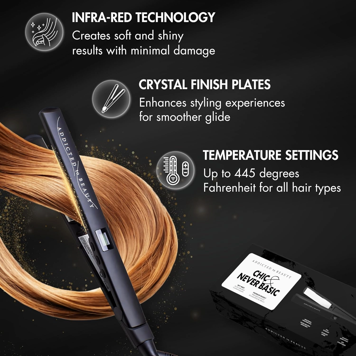 Nano-Titanium Hair Straightener & Curler – Adjustable Temp Flat Iron with Crystal-Finish Plates, 60-Minute Auto Shut-Off | Ideal for All Hair Types, Travel-Friendly Design
