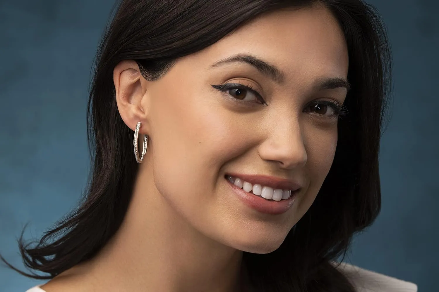 Natalia Drake Large Twisted Oval 1/4 Cttw Diamond Hoop Earrings for Women in 925 Sterling Silver