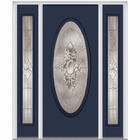 National Door Company ZZ02546R Fiberglass Smooth, Naval, Right Hand in-Swing, Exterior Prehung Door, Heirloom Master Large Oval, 36"x80" with 14" Sidelites