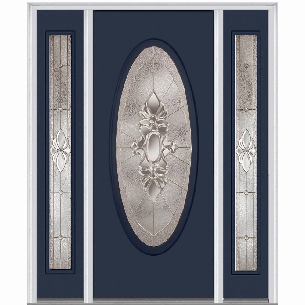 National Door Company ZZ02546R Fiberglass Smooth, Naval, Right Hand in-Swing, Exterior Prehung Door, Heirloom Master Large Oval, 36"x80" with 14" Sidelites
