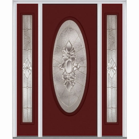 National Door Company ZZ14870R Fiberglass Smooth, Burgundy, Right Hand in-Swing, Exterior Prehung Door, Heirloom Master Large Oval, 36"x80" with 14" Sidelites