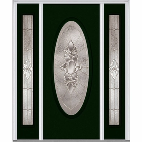 National Door Company ZZ14873R Fiberglass Smooth, Hunter Green, Right Hand in-Swing, Exterior Prehung Door, Heirloom Master Large Oval, 36"x80" with 14" Sidelites