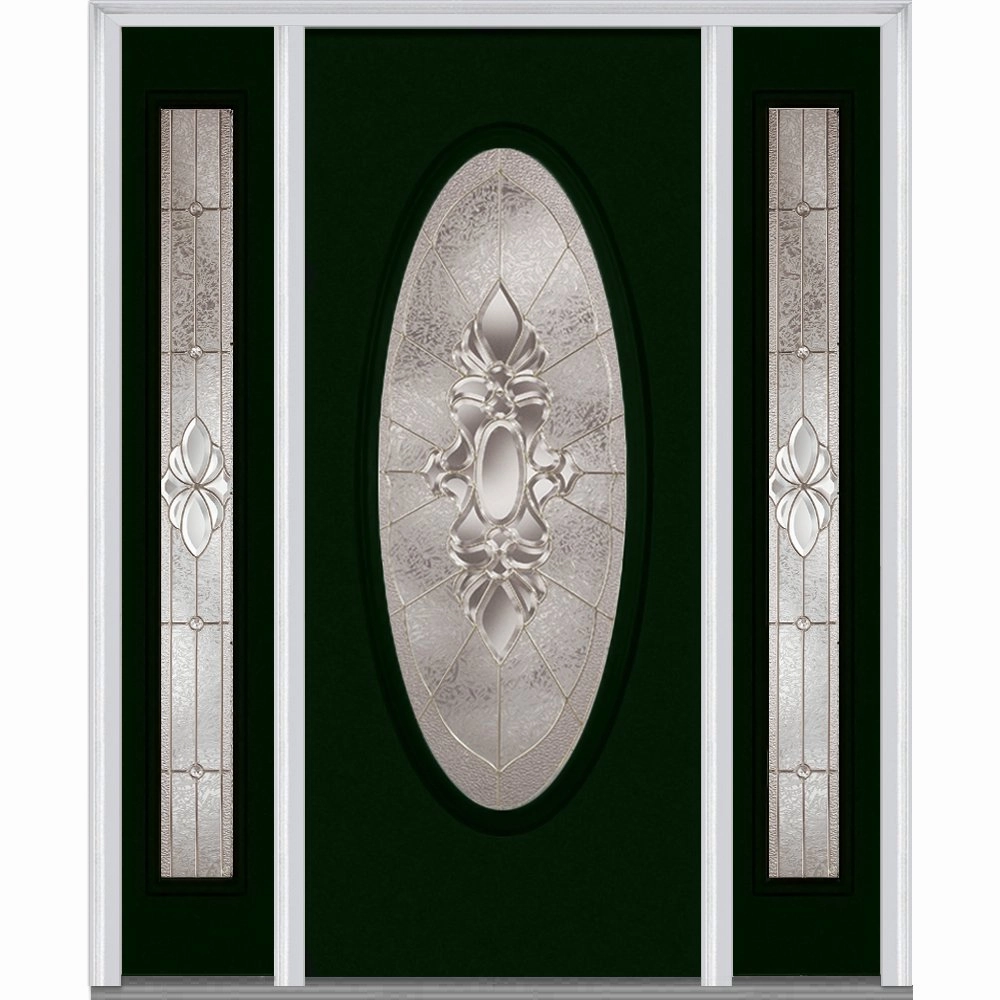 National Door Company ZZ14873R Fiberglass Smooth, Hunter Green, Right Hand in-Swing, Exterior Prehung Door, Heirloom Master Large Oval, 36"x80" with 14" Sidelites