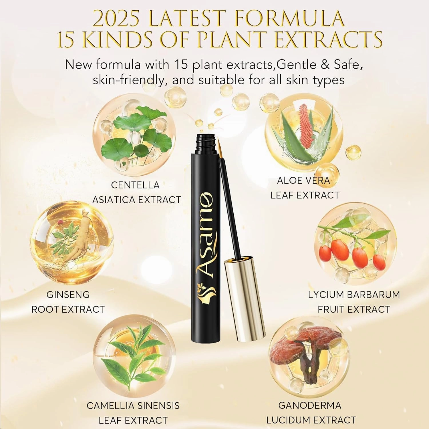 Natural Eyelash Growth Serum with 15 Plant Extracts, Lash Enhancement Formula