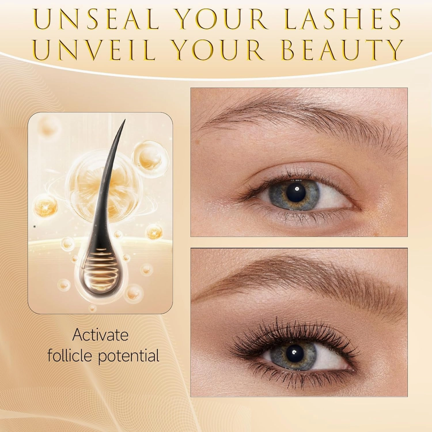 Natural Eyelash Growth Serum with 15 Plant Extracts, Lash Enhancement Formula