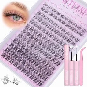 Natural Lash Clusters Kit Wispy Invisible Band Cluster Eyelash Extensions Kit 8-16mm Individual Lashes Extension Kit DIY D Curl Eyelash Clusters with Clear Lash Bond and Seal, Lash Tweezers by Wtvane
