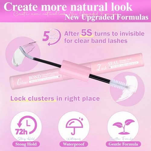 Natural Lash Clusters Kit Wispy Invisible Band Cluster Eyelash Extensions Kit 8-16mm Individual Lashes Extension Kit DIY D Curl Eyelash Clusters with Clear Lash Bond and Seal, Lash Tweezers by Wtvane