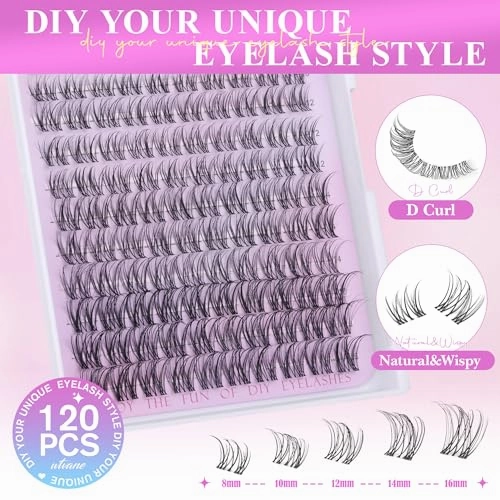 Natural Lash Clusters Kit Wispy Invisible Band Cluster Eyelash Extensions Kit 8-16mm Individual Lashes Extension Kit DIY D Curl Eyelash Clusters with Clear Lash Bond and Seal, Lash Tweezers by Wtvane