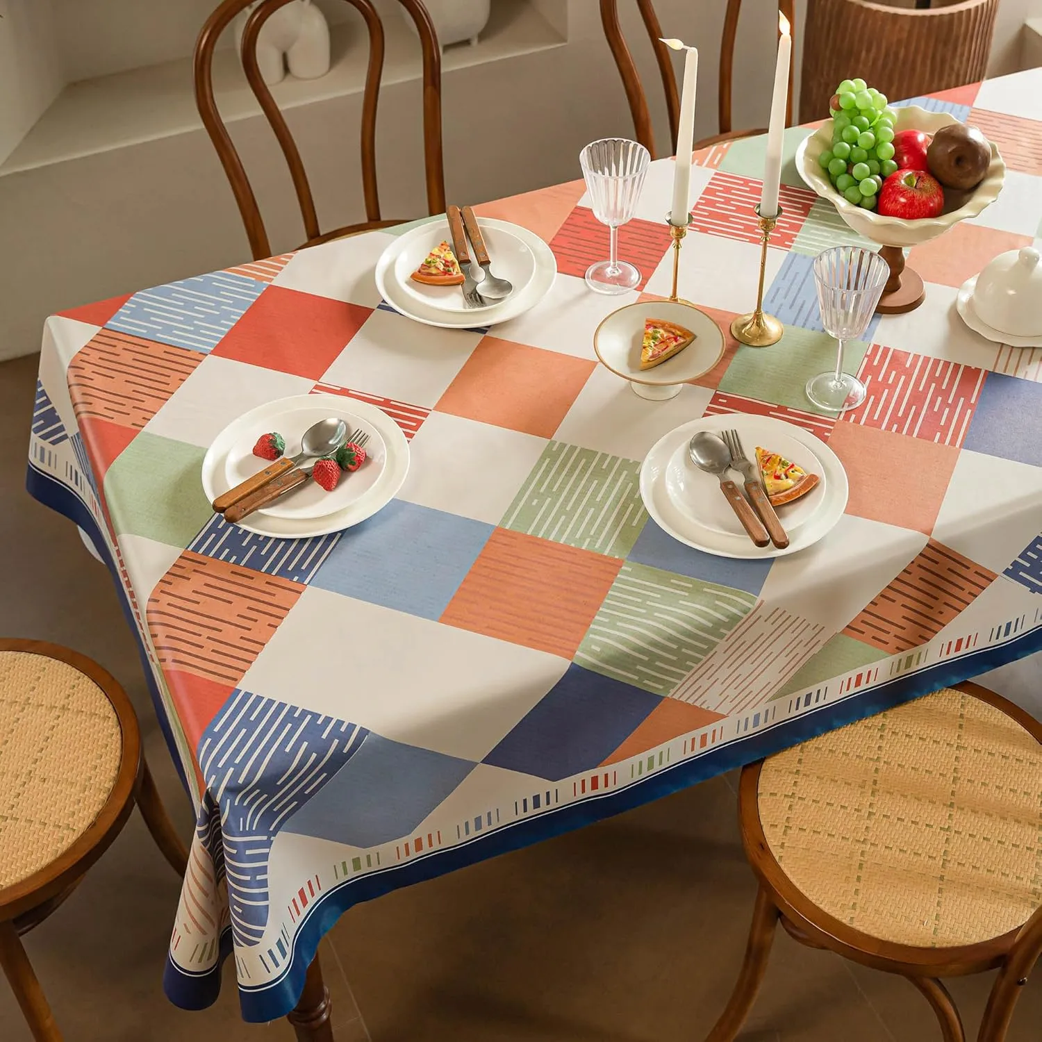 Neelvin Premium Waterproof Oil & Heat-Resistant Vinyl Rectangle Tablecloth Thick Wipeable Spill-Proof Plastic Table Cover for Indoor and Outdoor,55"x70",4-6 Seats
