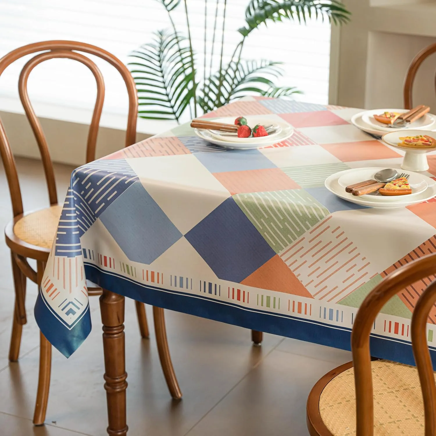 Neelvin Premium Waterproof Oil & Heat-Resistant Vinyl Rectangle Tablecloth Thick Wipeable Spill-Proof Plastic Table Cover for Indoor and Outdoor,55"x70",4-6 Seats