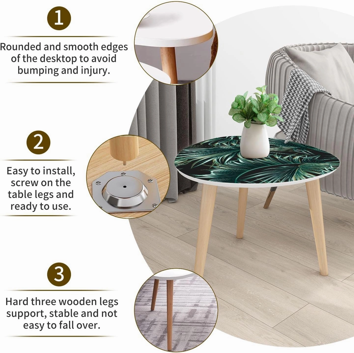 Nesting Triangle End Coffe Table Set of 2 Tropical Palm Leaves Seamless Floral Modern Minimalist Side Bamboo Tea Table for Living Room Bedroom Balcony