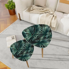 Nesting Triangle End Coffe Table Set of 2 Tropical Palm Leaves Seamless Floral Modern Minimalist Side Bamboo Tea Table for Living Room Bedroom Balcony