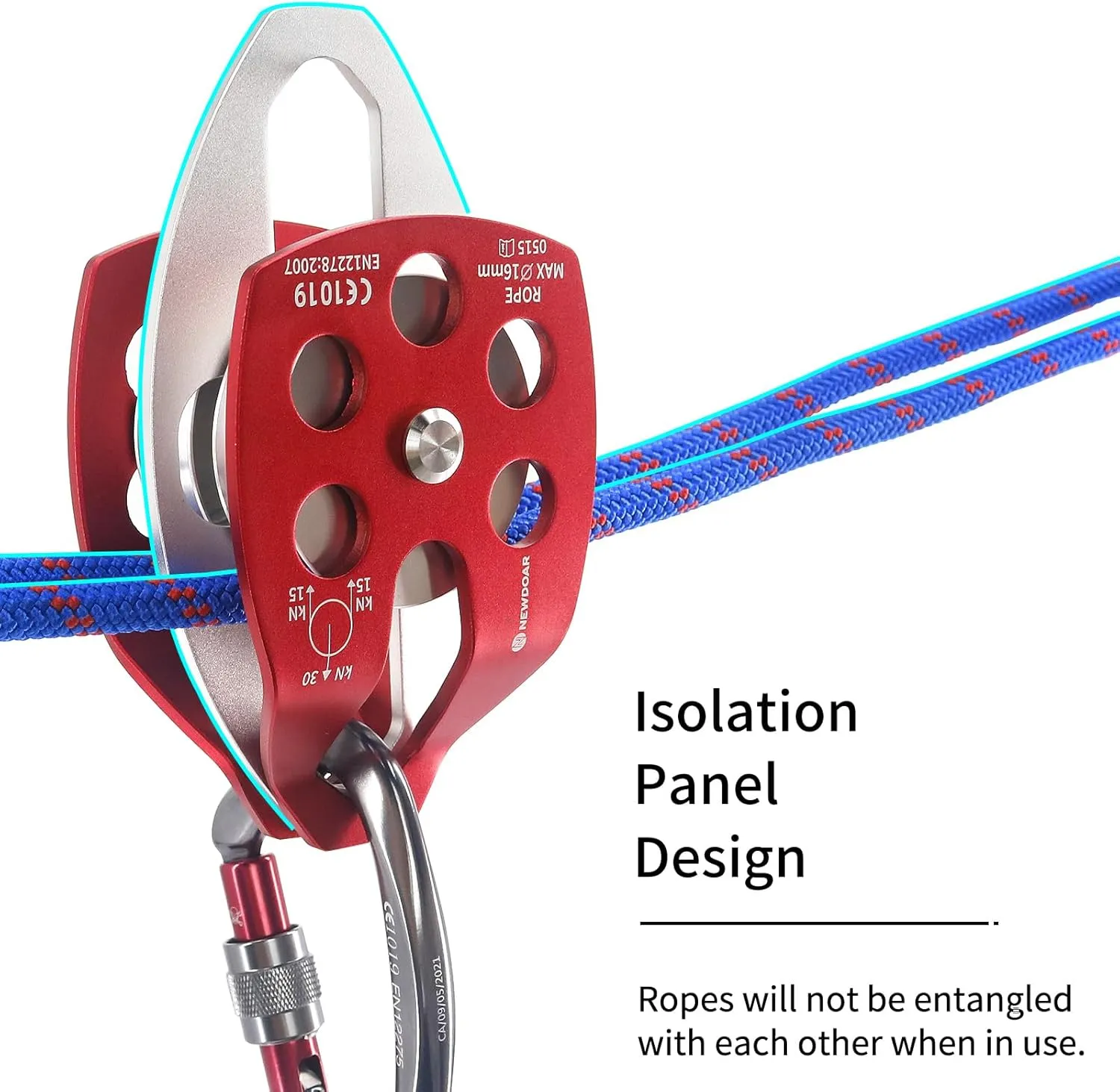 NewDoar 30 KN CE Certified Large Rescue Pulley Single/Double Sheave with Swing Plate
