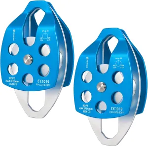 NewDoar 30 KN CE Certified Large Rescue Pulley Single/Double Sheave with Swing Plate