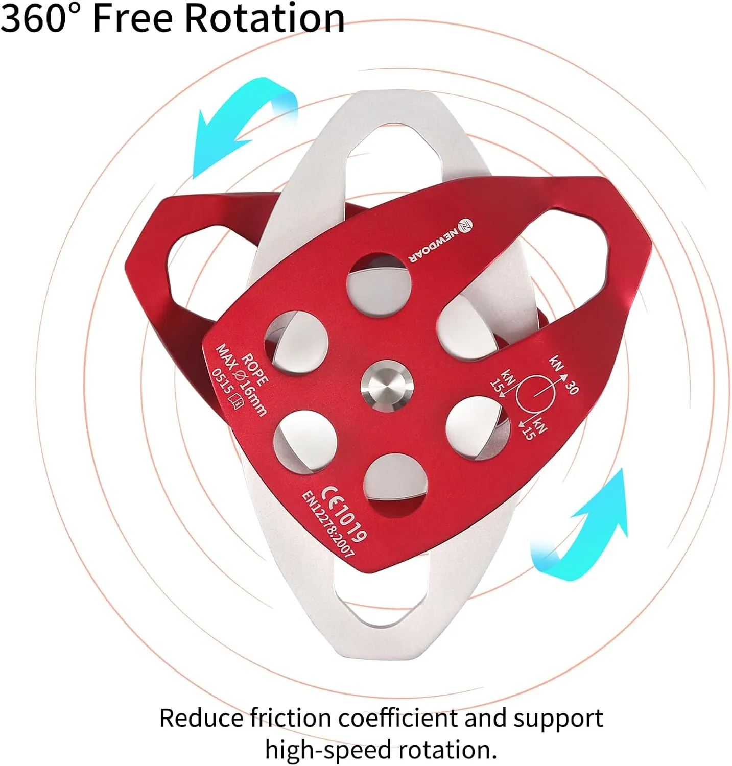 NewDoar 30 KN CE Certified Large Rescue Pulley Single/Double Sheave with Swing Plate