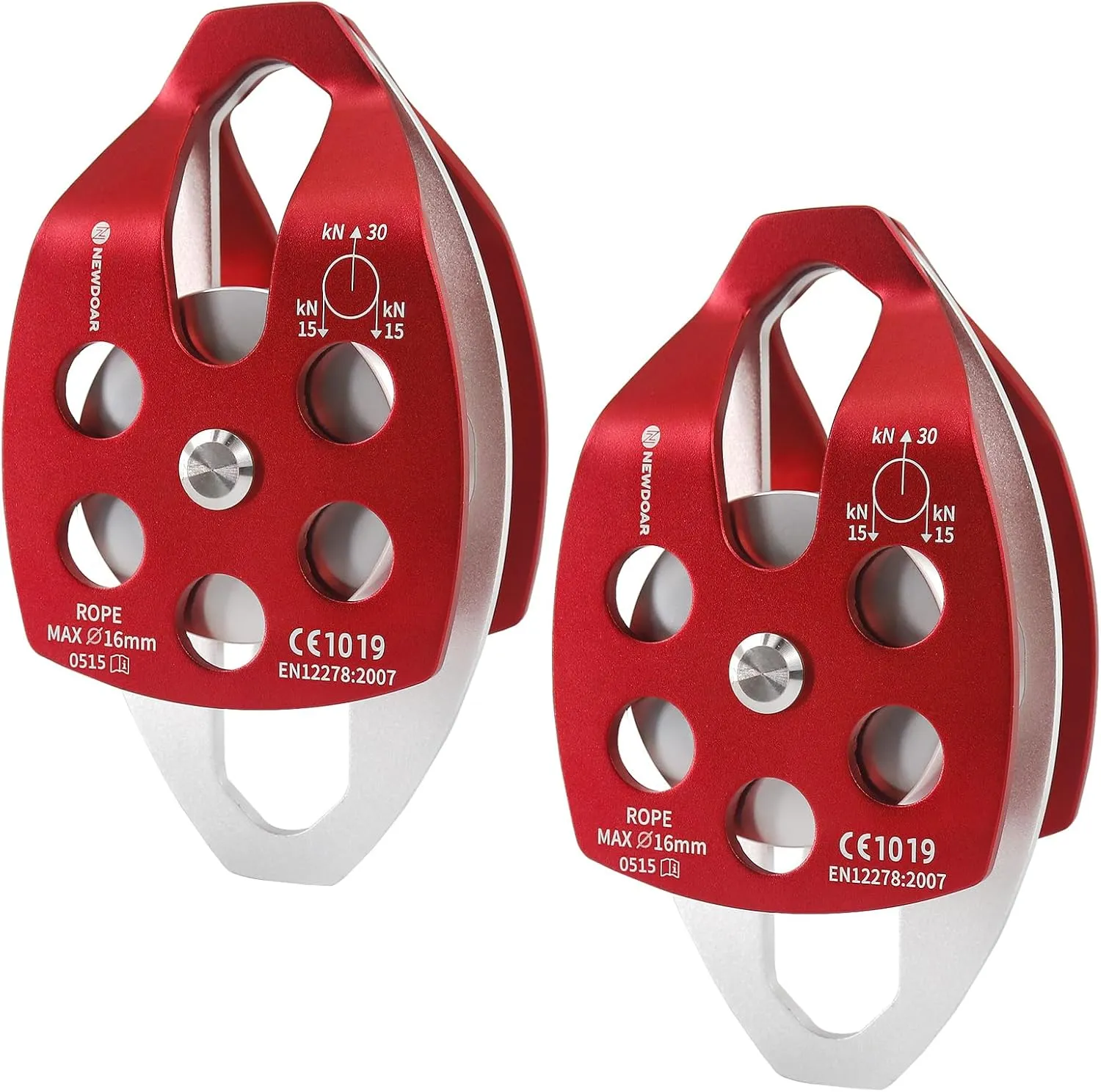 NewDoar 30 KN CE Certified Large Rescue Pulley Single/Double Sheave with Swing Plate