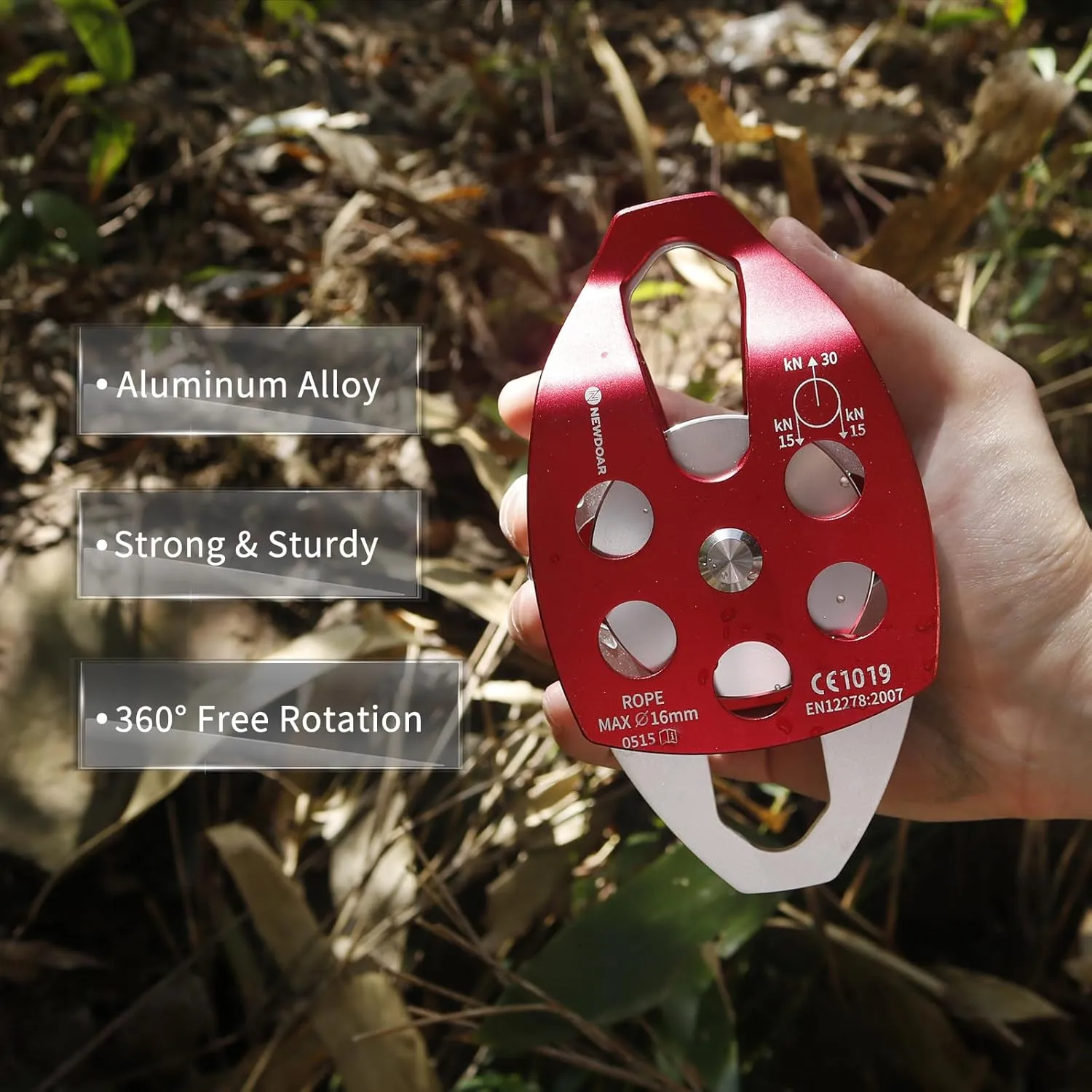 NewDoar 30 KN CE Certified Large Rescue Pulley Single/Double Sheave with Swing Plate
