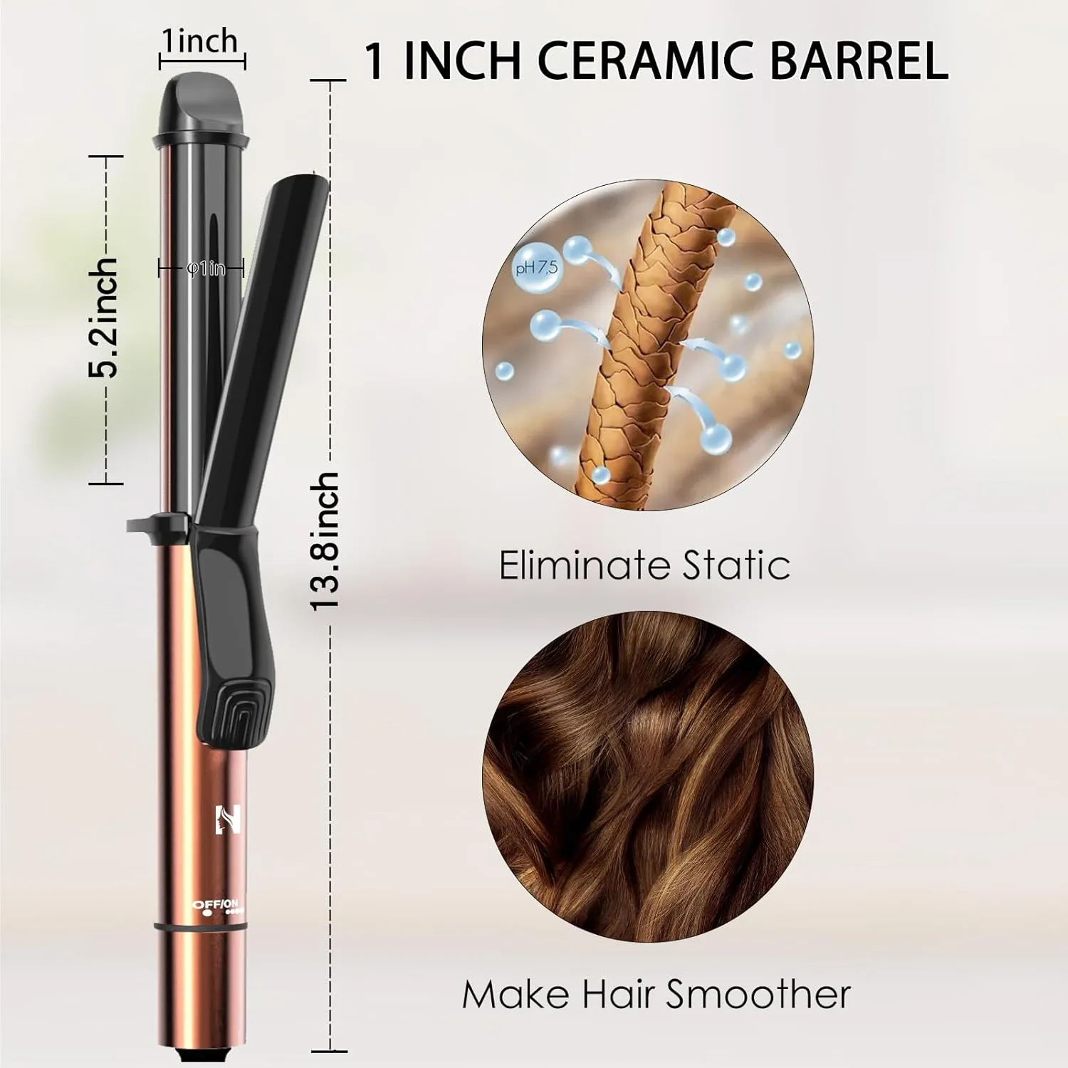 Nicebay Curling Iron, 1 Inch Hair Curler with Ceramic Coating, Professional Curling Wand, Fast Heating up to 430°F, Temperature LED Display, Wide Voltage for Worldwide, 60 Mins Auto Off