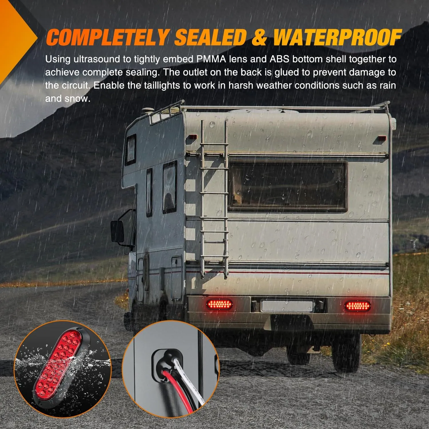 Nilight 6Inch Oval Tail Light 2PCS Red 24LED Running Stop Brake Turn Surface Mount Marker Light Sealed IP67 Waterproof Taillight for 12V RV Camper Caravan Truck Trailer Bus